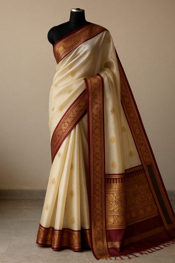 Silk Organza Zari Saree – Kerala Gold